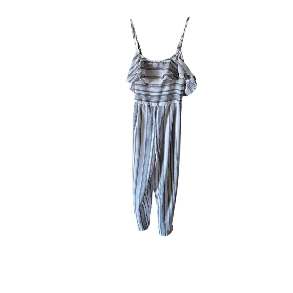 Jumpsuit Size 10 Large Girls Black & White Striped Ruffle One-Piece Lined
